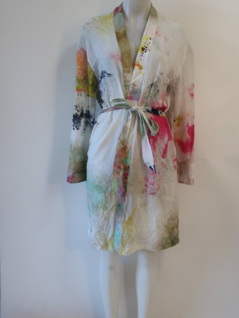 Womens Kerri Rosenthal White, Multi Belted Sleepwear Robe S/M